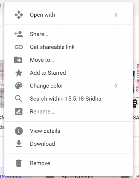 Google Drive Web App Folder ரைட் கிளிக் ஆப்ஷன்ஸ்