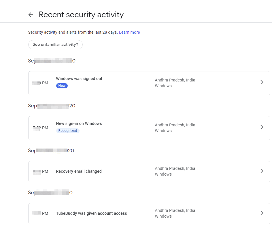 Recent Security Activity Google Account
