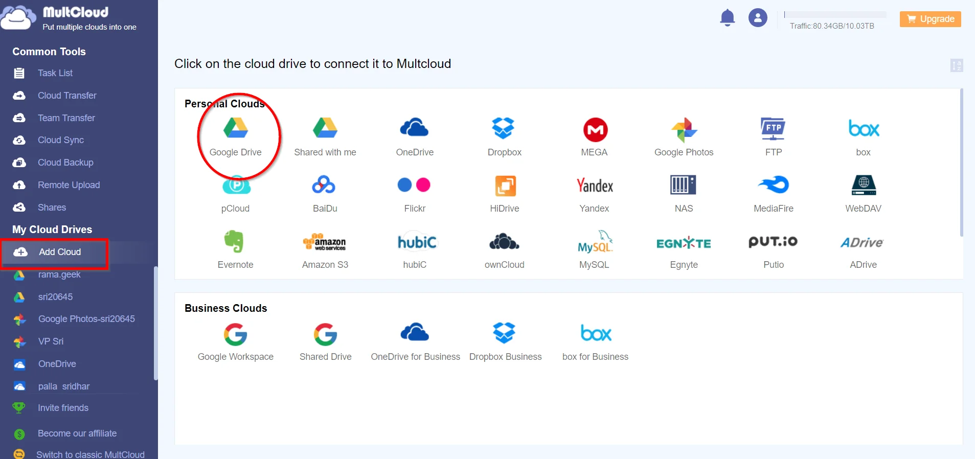 Add Google Drive Multcloud