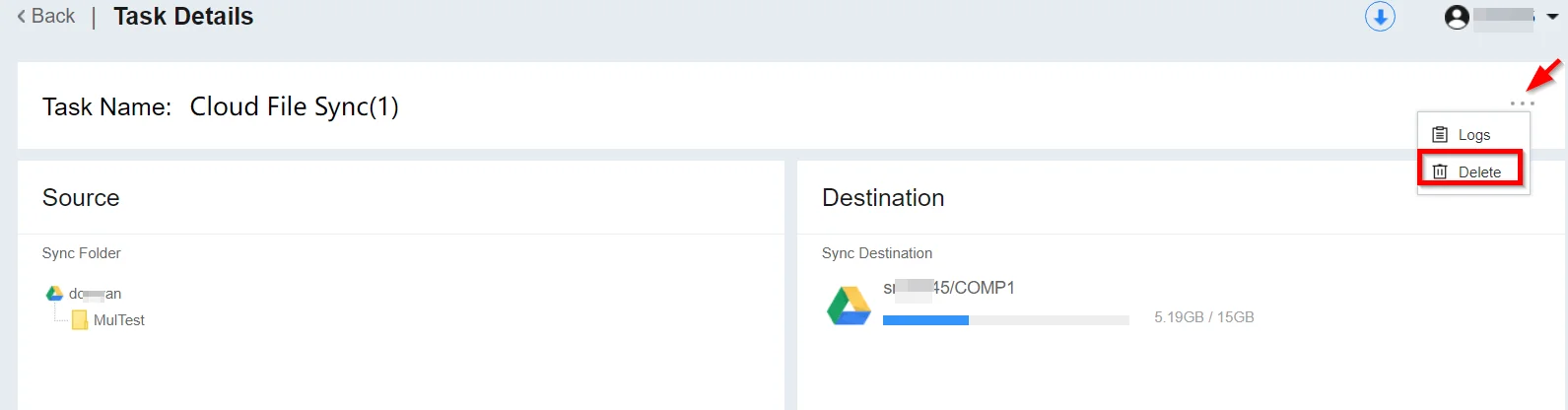 How To Sync Multiple Google Drive Accounts Delete Sync Task Cbackup Google Drive Delete Sync Task Cbackup