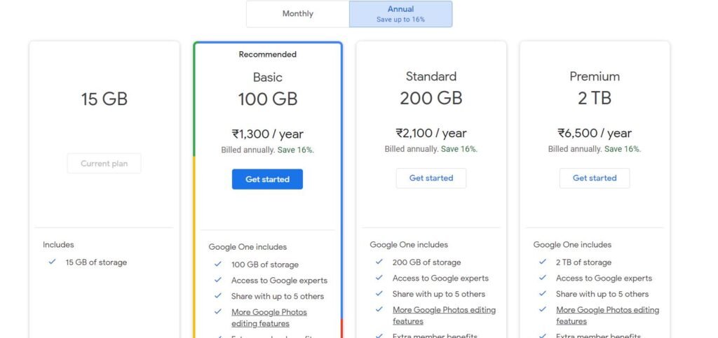 Google Drive Storage Pricing India