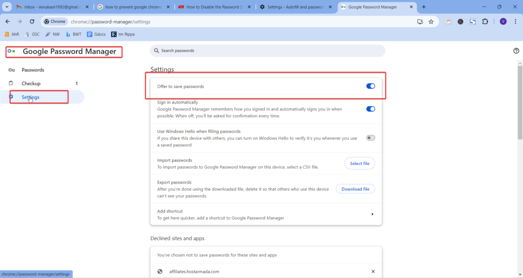 Turn Off Offer To Save Passwords Chrome